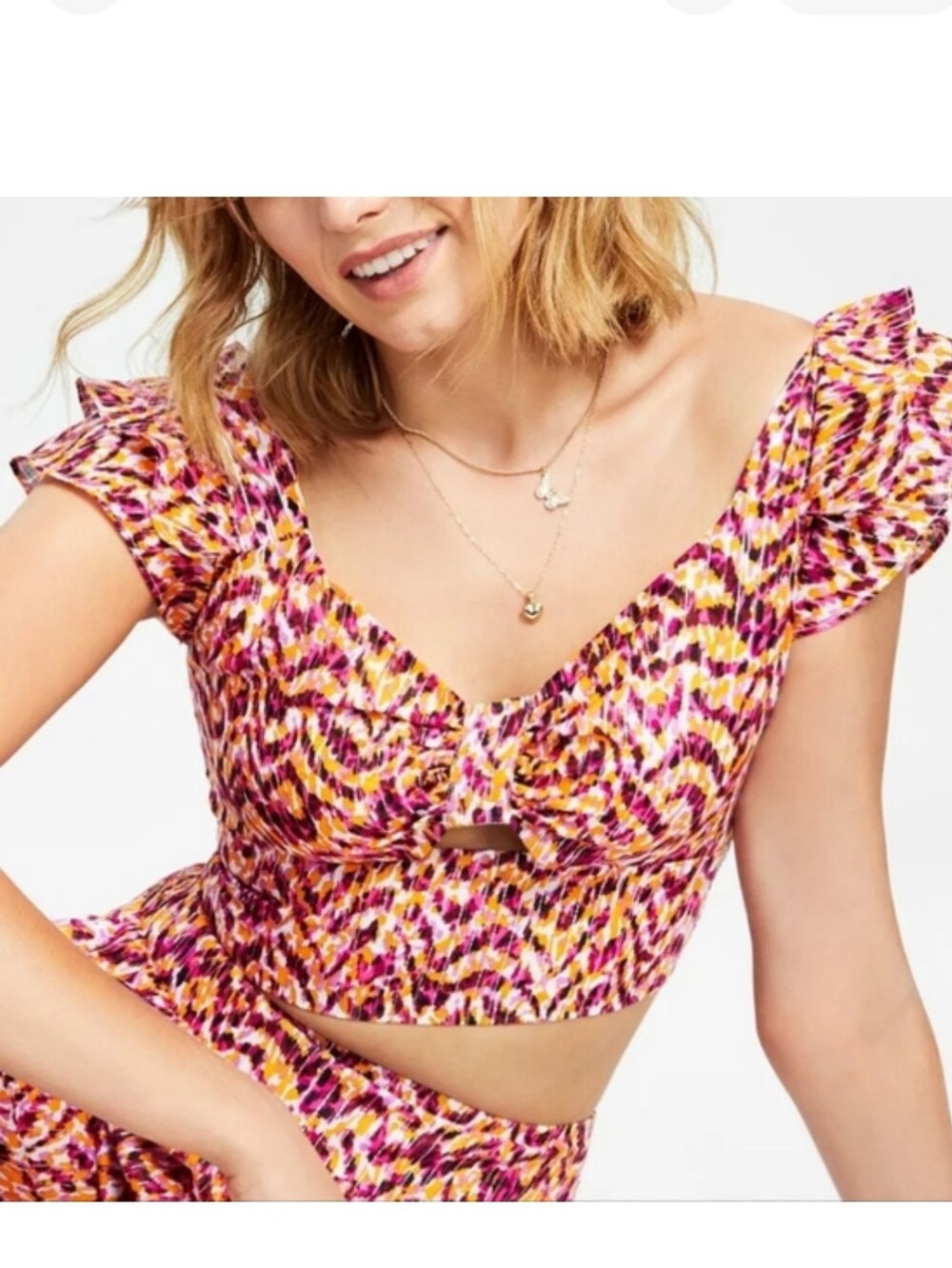 Bar III Pink Multi Print Cut Out Crop Top Small